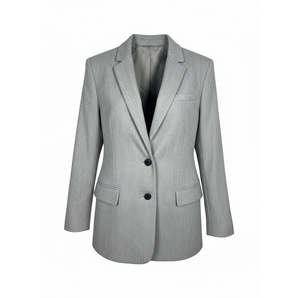 TALBOTS Size 16 Wool Blend Gray Herringbone Mills 2 Button Blazer Jacket NWOT